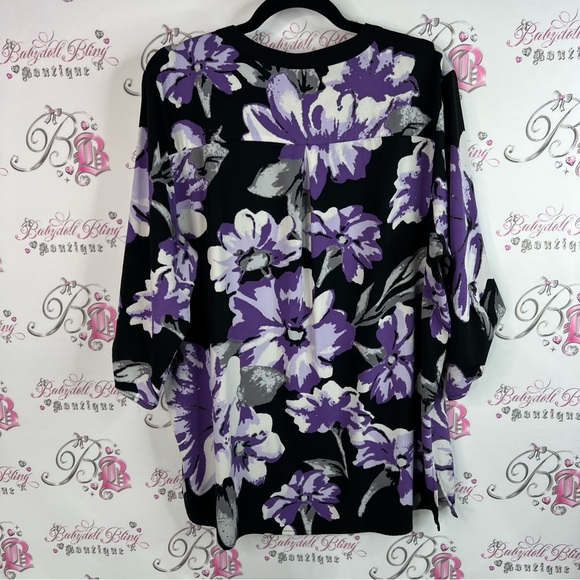 Ricki's long sleeve blouse half zip silver Black and Purple Floral Blouse - Picture 2 of 11